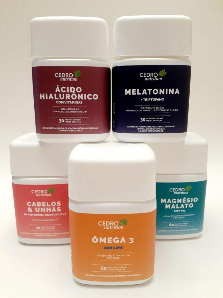 Combo kit completo (Ácido Hialurônico, Cabelos e Unhas, Magnésio Malato, Melatonina e Ômega) 3